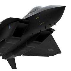 Realistic 3D Black Stealth Fighter Jet Isolated