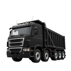 Realistic 3D Black Tipper Truck Isolated on Transparent Background