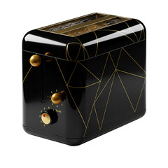 Realistic 3D Black Toaster with Gold Geometric Pattern Isolated