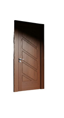 Realistic 3d Brown Door With Metal Handle With Shadow