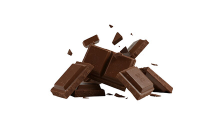 Realistic 3D Chocolate Bar Pieces Isolated Transparent Background
