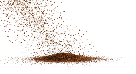 Realistic 3D brown powder falling and scattering isolated on black