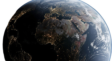 Realistic 3D Earth at Night with City Lights Visible