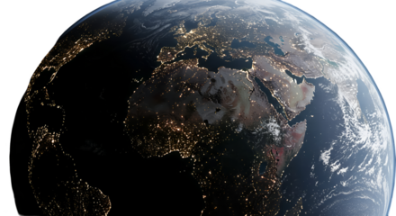 Realistic 3D Earth at Night with City Lights Visible