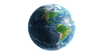 Realistic 3d Earth Globe with Clouds Isolated Background