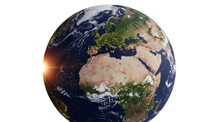 Realistic 3D Earth Globe With City Lights and Sunrise