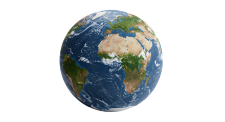 Realistic 3D Earth Globe Transparent Background