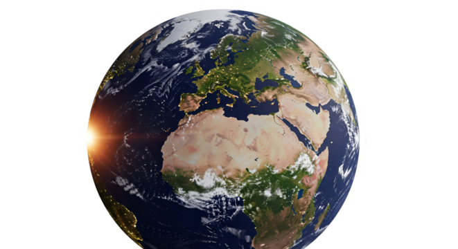 Realistic 3D Earth Globe With City Lights and Sunrise - Powered by Adobe