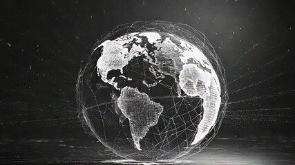 Digital wireframe globe connecting global network data - Powered by Adobe