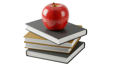 Realistic 3D Illustration Red Apple on Stacked Books Isolated