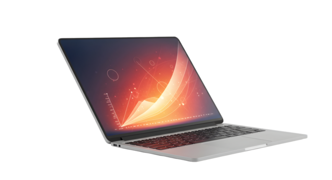 Realistic 3D Laptop With Glowing Screen and Abstract Background
