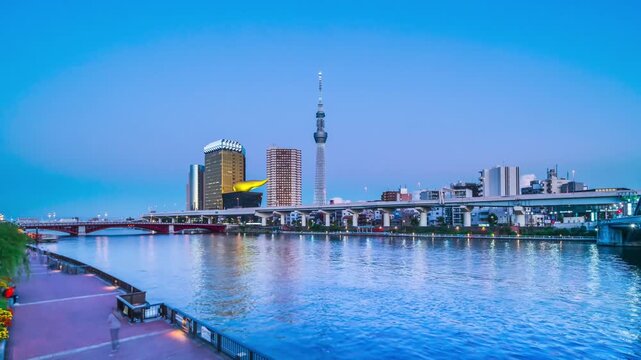 【東京都・台東区－墨田区】隅田川テラスから見る東京の夜景　タイムラプス　フィックス