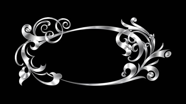 black and white border floral frame with alpha channel