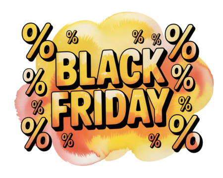 Black friday sale text with percentage symbols isolated on transparent background