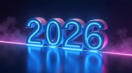 Glowing Numbers Showing Year 2026 on Reflective Surface with Smoke