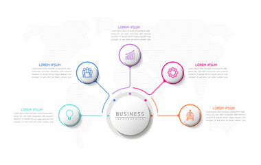Obraz premium Vector infographic business presentation template with circular interconnection with 5 options.