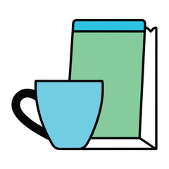 Coffee Cup and Notebook Line Art Illustration
