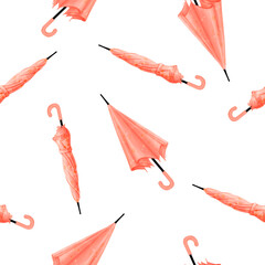 Seamless pattern of orange umbrellas. Vector watercolor background for fall design