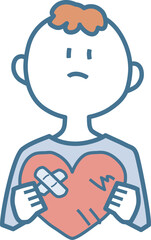 傷ついたハートを抱える子供のイラスト