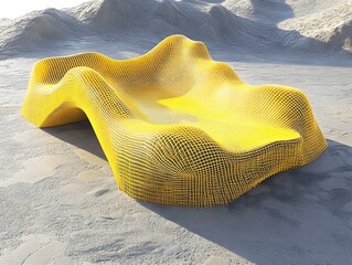 Abstract Yellow Mesh Couch Futuristic Design Desert Landscape