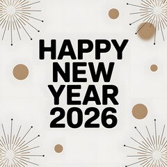 Modern Minimalist New Year 2026 Typography with Fireworks