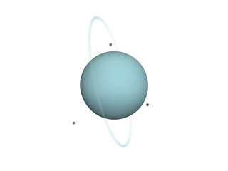 planet uranus with ring and moons isolated on transparent background 3d rendering illustration