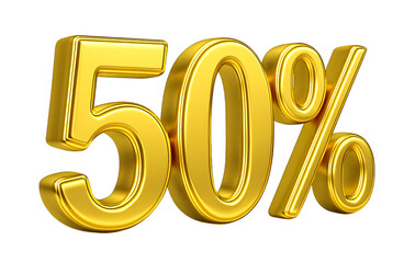  50 percentage symbol gold 3D on a transprent background PNG