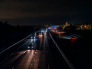 busy highway traffic at foggy night
