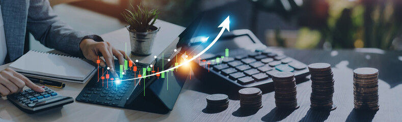 business finance technology and investment trading trader investor. Stock Market Investments Funds and Digital Assets. businessman analyzing forex trading graph financial data.