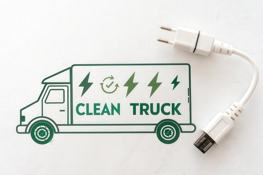 Conceptual electric truck with charging plug and clean energy