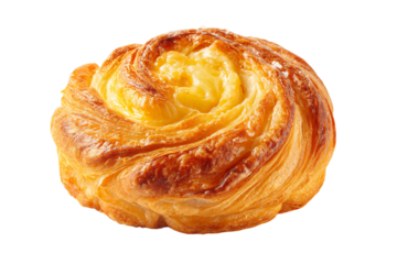 Golden brown cheese Danish pastry with a creamy center isolated.