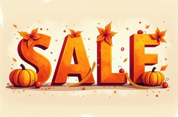 Autumn sale promotion with pumpkins and fall leaves in festive design