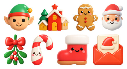 Fototapeta premium Festive holiday cartoon icons collection.