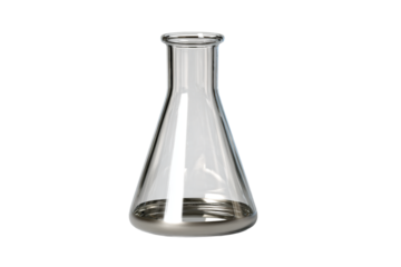 Empty clear glass Erlenmeyer flask for laboratory use.