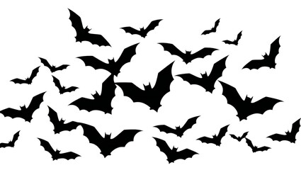 A swarm of black bats flying in the night sky