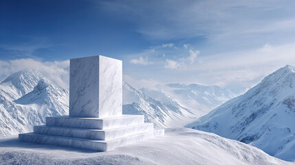 Minimalist Marble Display Block in Snow Mountain