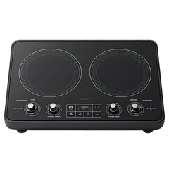 Fototapeta premium Two-burner black induction cooktop with digital controls, modern design