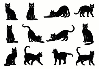 set of cats silhouettes
