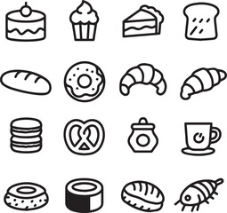 Seamless Thin Line Vector Icon Collection of Bakery and Food Items. 