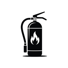 Black silhouette of a fire extinguisher with a flame icon