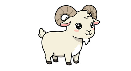 Adorable Cartoon Ram with Large Curled Horns and Friendly Eyes.
