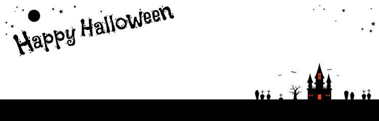 ハロウィンの怪しい館の背景素材　バナーサイズ