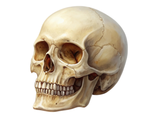 Human Skull Anatomical Study Isolated on Transparent Background for Medical and Educational Purposes