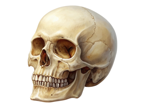 Human Skull Anatomical Study Isolated on Transparent Background for Medical and Educational Purposes