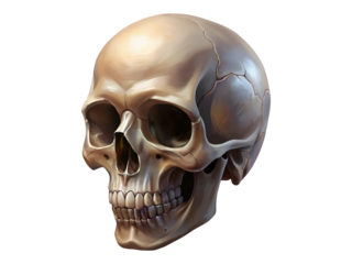 Realistic Human Skull Digital Painting Illustration Front Angled View Transparent Background