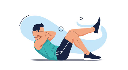 Fototapeta premium A man is doing a crunch exercise to strengthen his core muscles and improve his fitness.