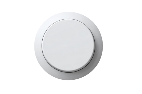 A minimalist white circular button or control element, featuring a clean, layered design against a pure transparent background. Ideal for modern interfaces. background removed