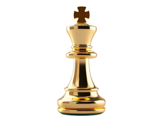 Shiny Golden King Chess Piece Standing Tall on a Transparent Background