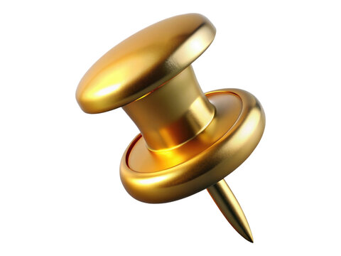 Reflective Golden Push Pin Angled Upward on a Transparent Background