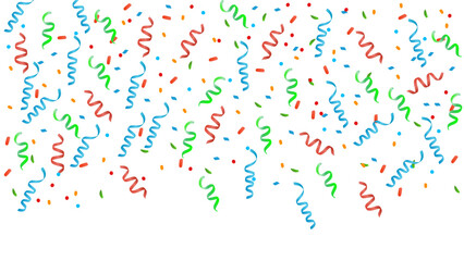 Festive vector illustration featuring colorful confetti and streamers on a clean white background, perfect for celebration-themed designs, party invitations, announcements, and joyful branding visuals